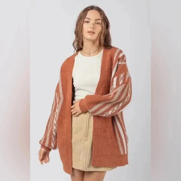 EUC New In Orange Open Front Balloon Sleeve Cardigan Size Large - Picture 1 of 7